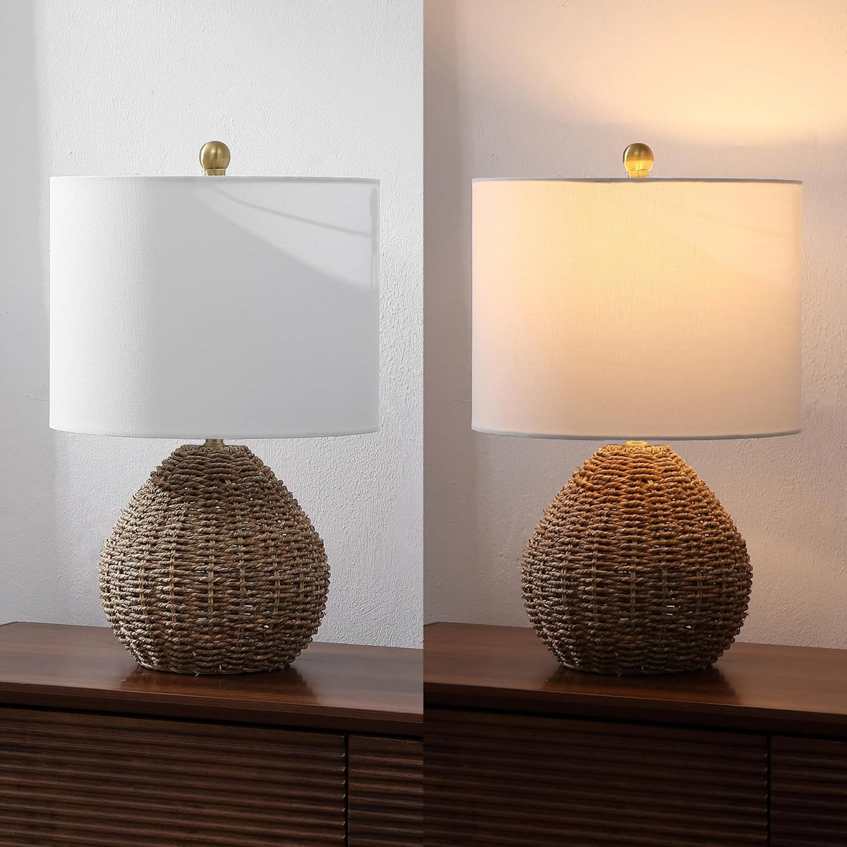 JONATHAN Y Kona 20.5" Rattan and Metal Table Lamp, Brown/Brass Gold