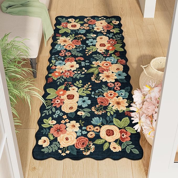 DUKINO 2x5 Washable Runner Rugs, Non Slip Floral Print Entryway Rug
