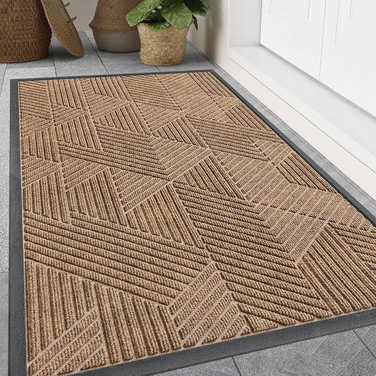 Smiry Front Door Mat Outside Entrance, Heavy Duty Sturdy Natural Rubber Doormat