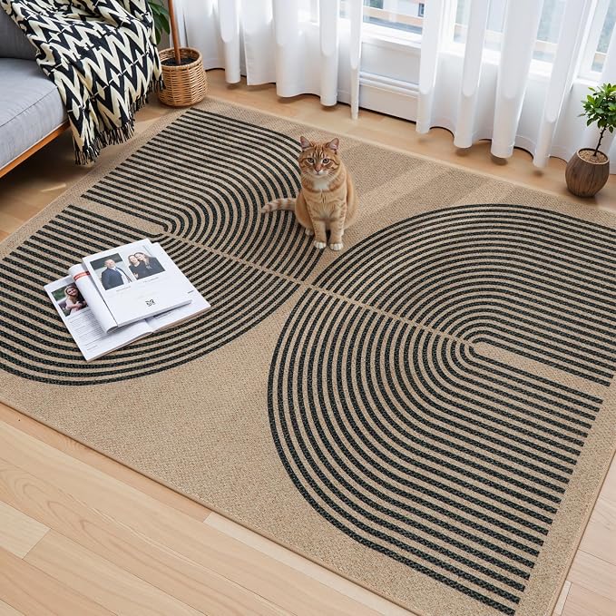 Lahome Enfys Modern Rainbow Easy Jute Office Rug, Outdoor Patio Rug 4x6