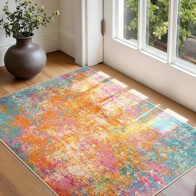 RELEANY Washable Area Rugs 3'x5' Non-Slip Modern Abstract Soft