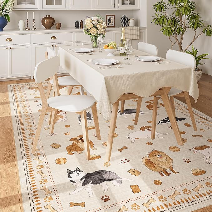 DUKINO 6x9 Rug for Living Room, Lightweight Animal Dog Print Washable Area Rug