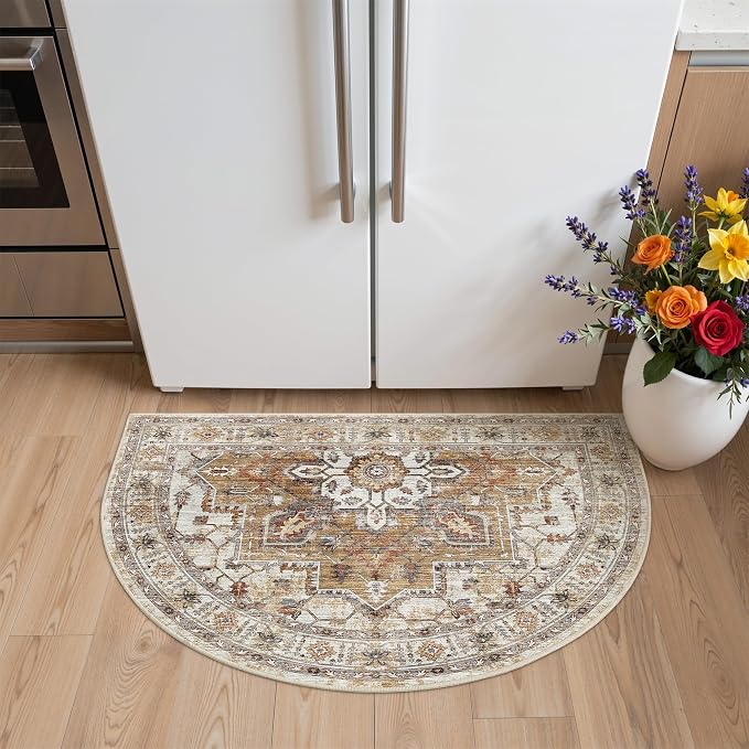 Madane Washable Half Circle Round Rug 2x3, Small Half Moon Rug Entryway