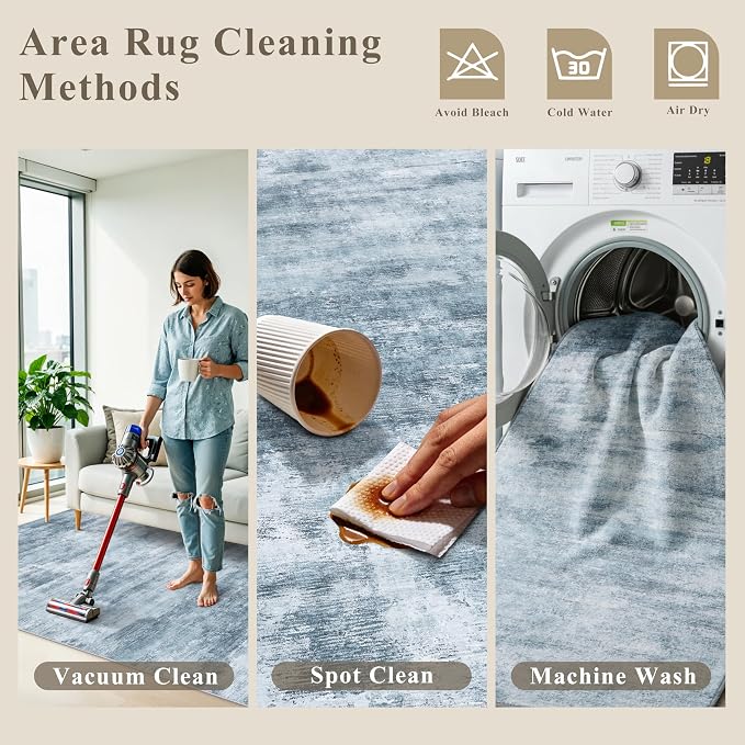 4x8 Washable Area Rug – Non-Slip Rubber Backed Indoor Rug