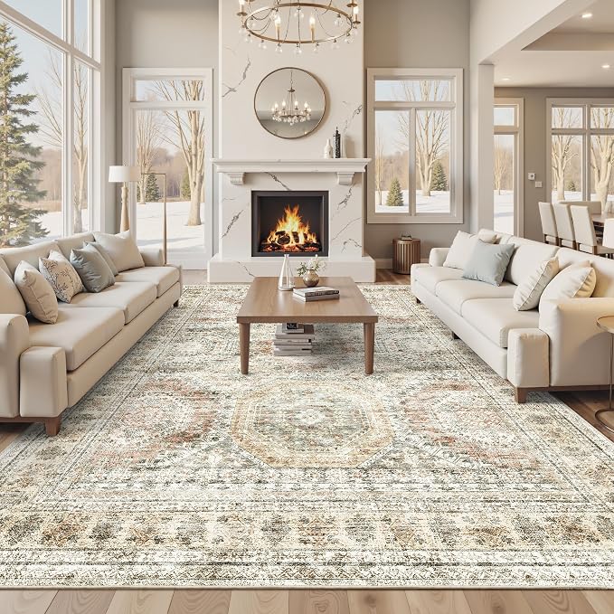 Soalmost 10x14 Area Rugs for Living Room, Non Slip Machine Washable Vintage Rugs