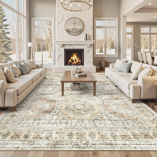 Soalmost 10x14 Area Rugs for Living Room, Non Slip Machine Washable Vintage Rugs