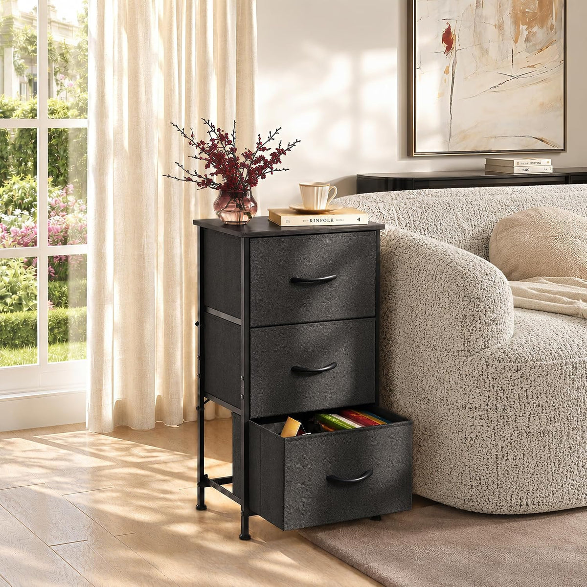 WLIVE Small Dresser Nightstand for Bedroom, 3 Drawers, Charcoal Black