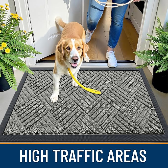 OLANLY Front Door Mat Outside Entrance 29.5x17, Heavy Duty Sturdy Natural