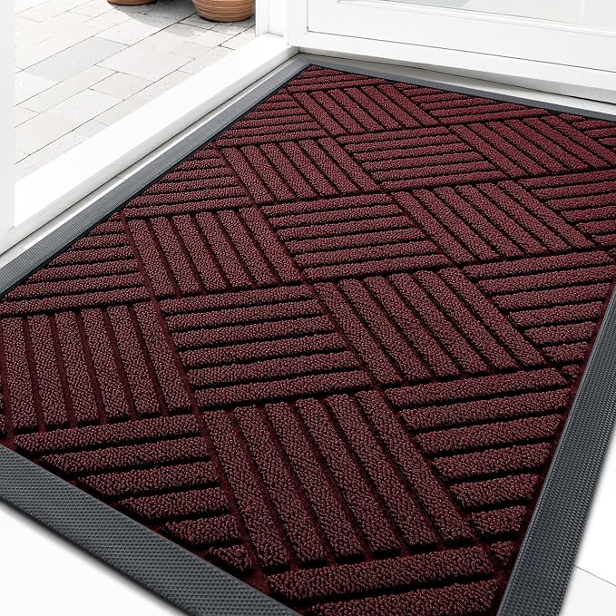 OLANLY Front Door Mat Outside Entrance 33x21, Heavy Duty Sturdy Natural Rubber