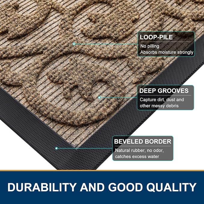 Smiry Welcome Door Mat Outside Entrance, Heavy Duty Trap Dirt and Moisture Easy