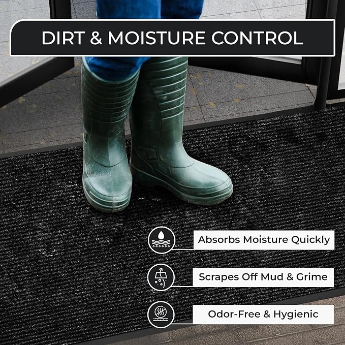 Commercial Door Mat 4'x16' Black, Heavy Duty Industrial Floor Mat