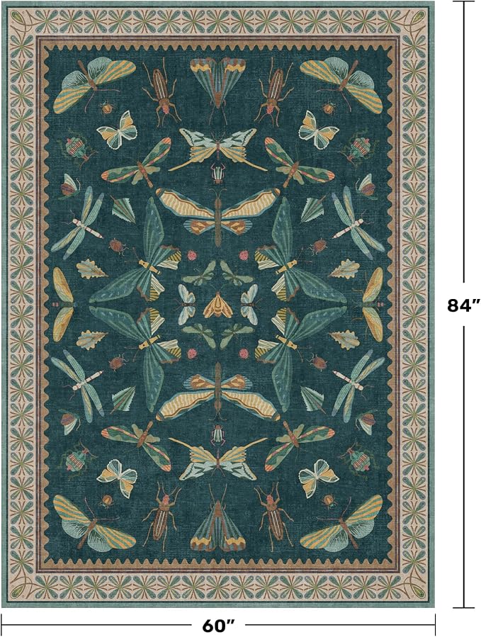 Hazo Haus Insect Teal Green 5x7 Area Rug