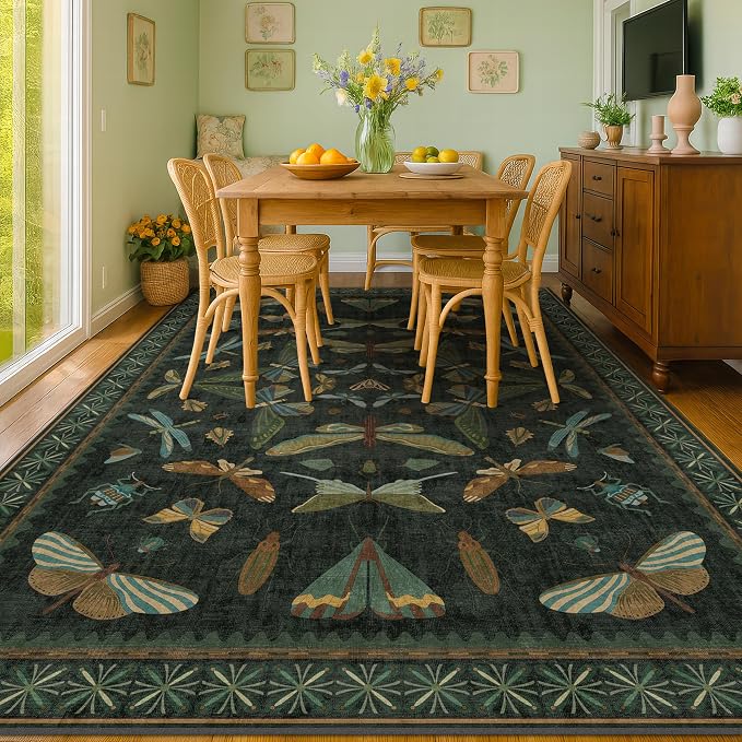 6x9 Dark Green Area Rugs for Dining Room