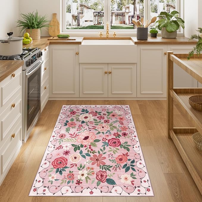 DUKINO 3x4 Area Rug, Lightweight Non Slip Washable Floral Rug, Indoor Low Pile