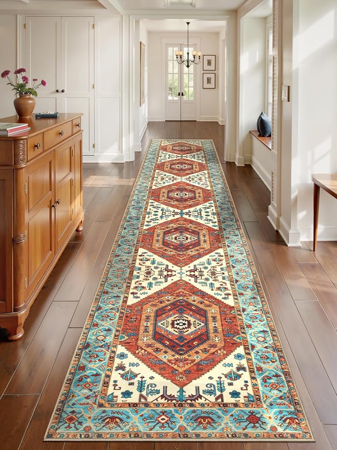 SERISSA Runner Rug for Hallways, Extra Long Boho Rug Ultra Soft Vintage Orange