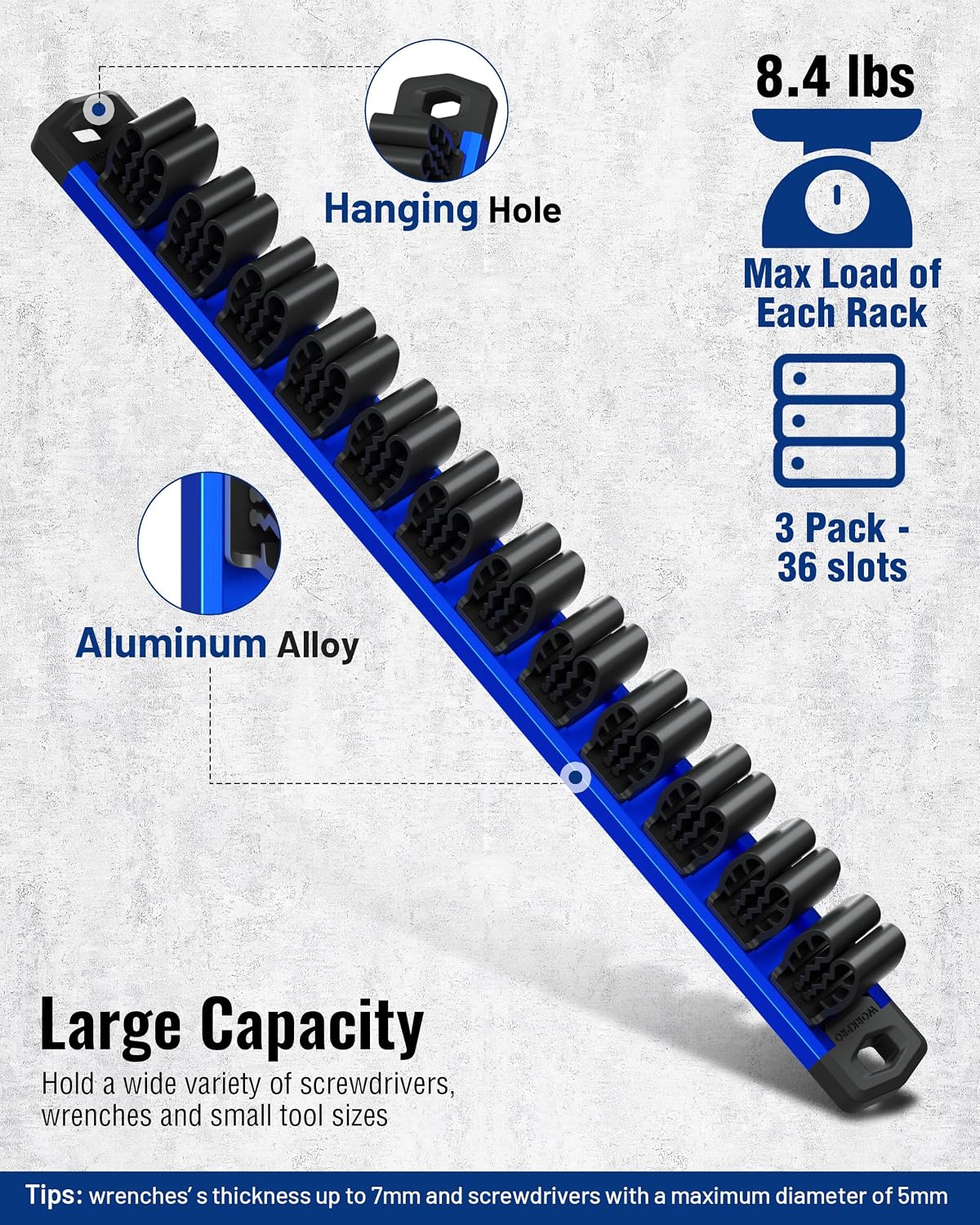 WORKPRO Magnetic Screwdriver and Wrench Organizer Set, 36-Slot Tool Holders