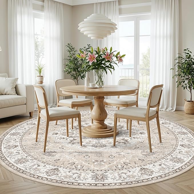 Washable 6ft Circle Round Rug: 6x6 Low-Pile Circular Rug