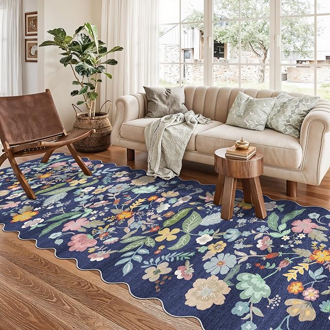 3x10 Long Hallway Runner Rug: Washable Wide 10ft Floral Low-Pile Carpet