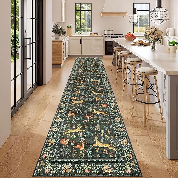 DUKINO 2.6x12 Hallway Runner Rug, Vintage Washable Loog Kitchen Rug
