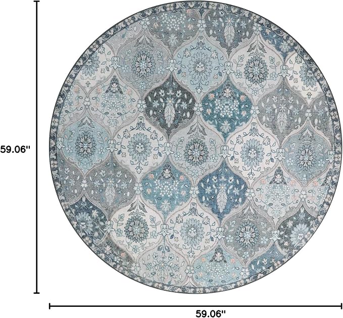 Lahome Moroccan Trellis Round Rug, Faux Wool, Machine Wash, Non-Slip Backing