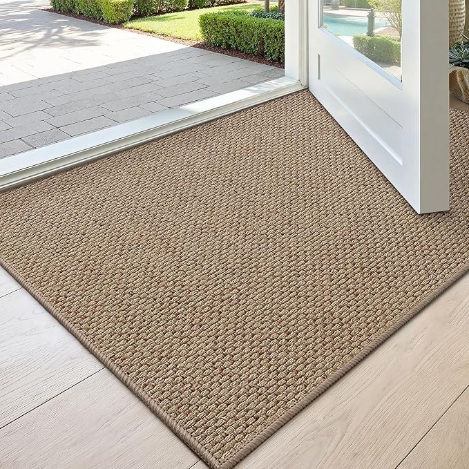DEXI Ultra Thin Door Mat Indoor Entrance 17x30, Non Slip Rubber Backed Entryway