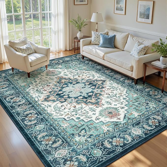 Lofus 5x7 Washable Rugs Non-Slip, Vintage Floral Area Rug