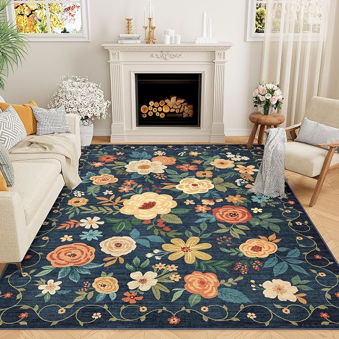 DUKINO 8x10 Area Rug, Floral Rugs
