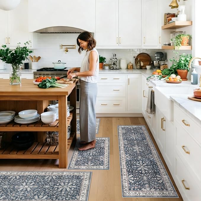 Kitchen Rug Sets 4-Piece with Runner – Washable Non-Slip Floor Mats