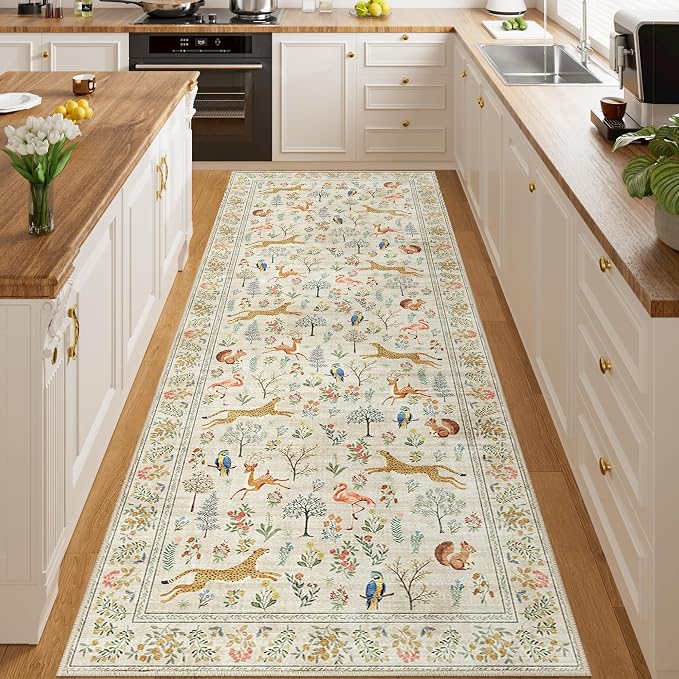 DUKINO 3x8 Washable Runner Rug, Low Pile Animal Print Non Slip Long Runner Rug