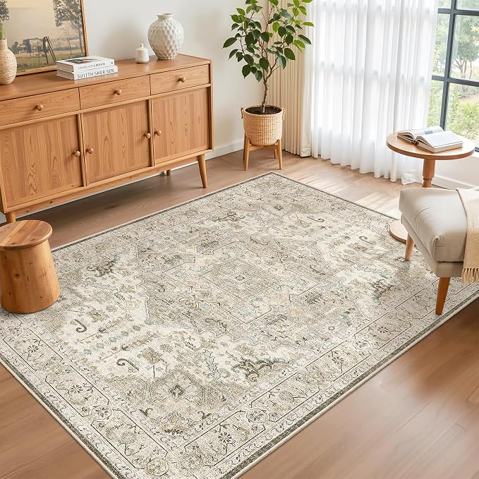 Madane Area Rug 4x6 Washable Rugs: Vintage Living Room Rug Soft Low Pile Non