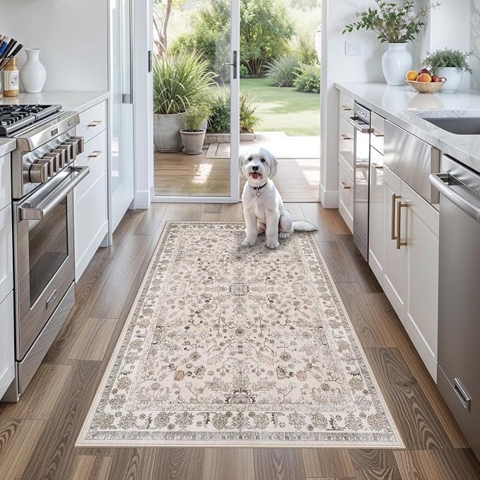 3x5 Kitchen Rug Washable Non-Slip, Soft Low-Pile Thin Door Mat