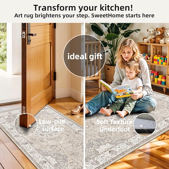 4 Pieces Kitchen Rug Set: Washable Water Resisitant Carpet