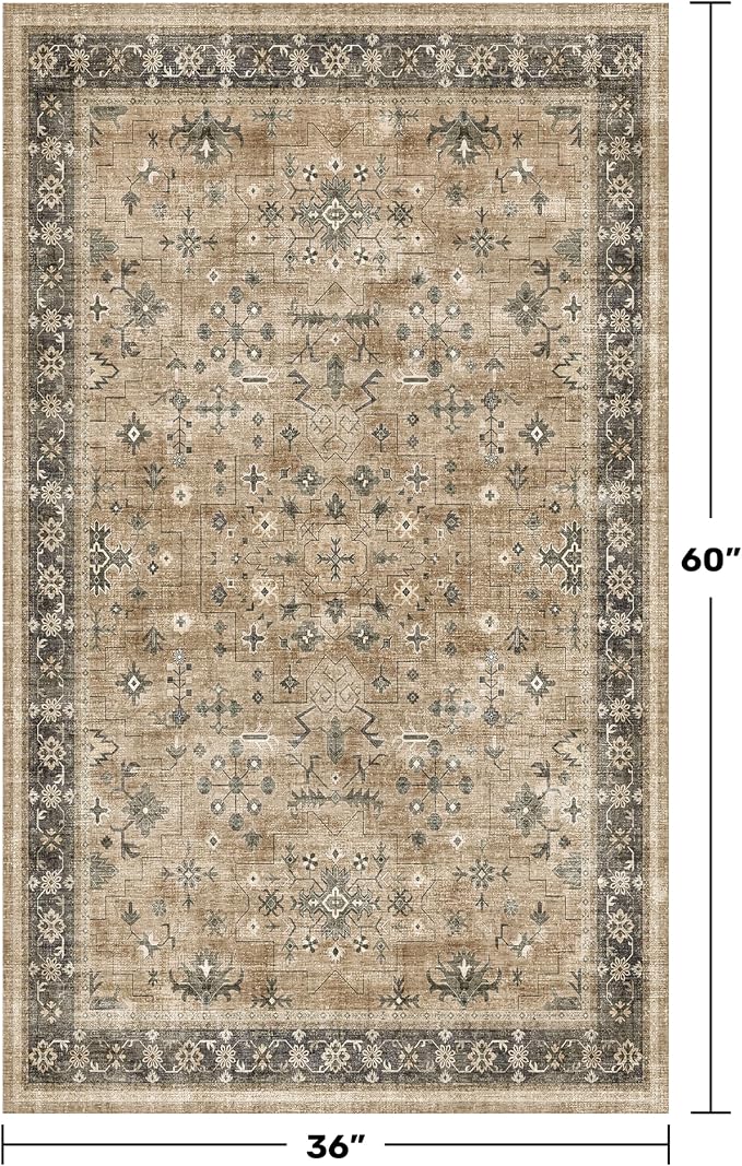 Boho Natural Earthy 3x5 Entryway Rug, Washable Mudroom Area Rug, Modern Vintage