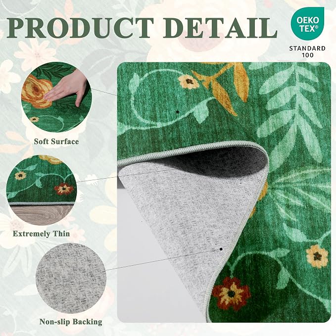 DUKINO 3x8 Runner Rug, Washable Rug