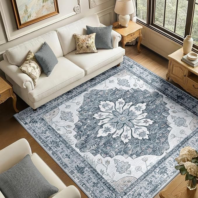 RELEANY Area Rugs Square 6ft Washable Non-Slip, Floral Vintage Distress