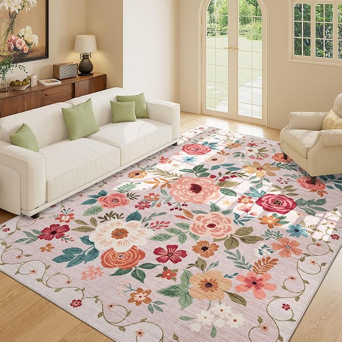DUKINO 8x10 Area Rug, Floral Rugs