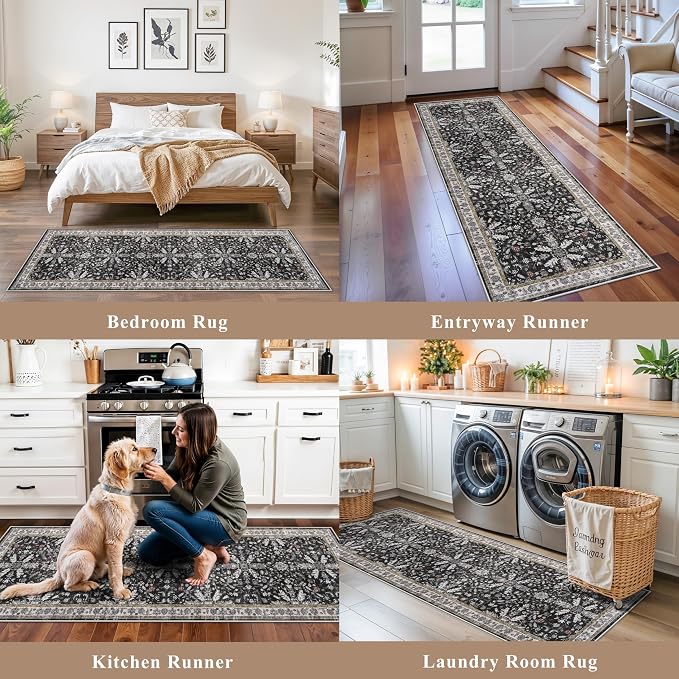 Kitchen Rug Sets 4-Piece with Runner – Washable Non-Slip Floor Mats