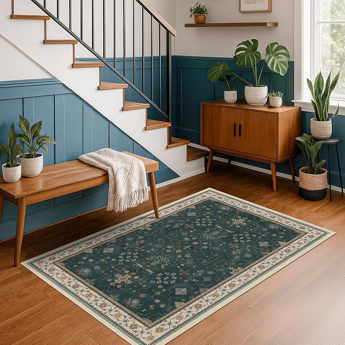 Hazo Haus Dark Green 4x6 Living Room Rug