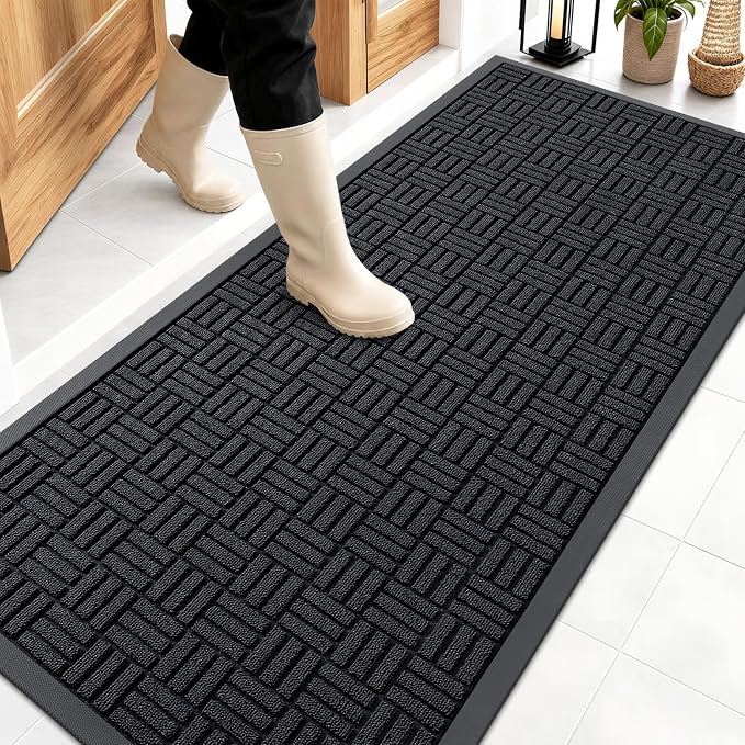 OLANLY Front Door Mat Outside Entrance 59x23, Heavy Duty Sturdy Natural Rubber
