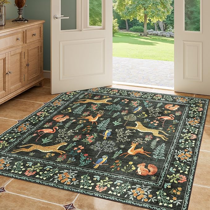 DUKINO 4x4 Square Area Rug for Entryway, Lightweight Animal Print Washable Rug