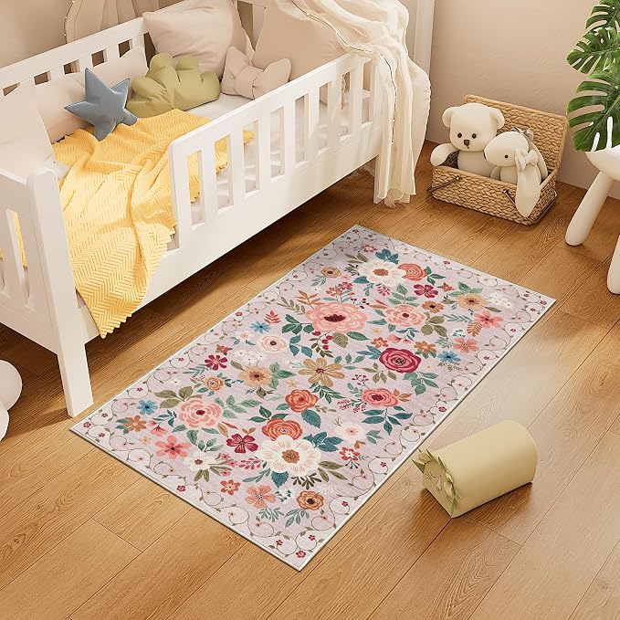 DUKINO 2x4 Rug for Entryway, Washable Kitchen Floral Runner Rug