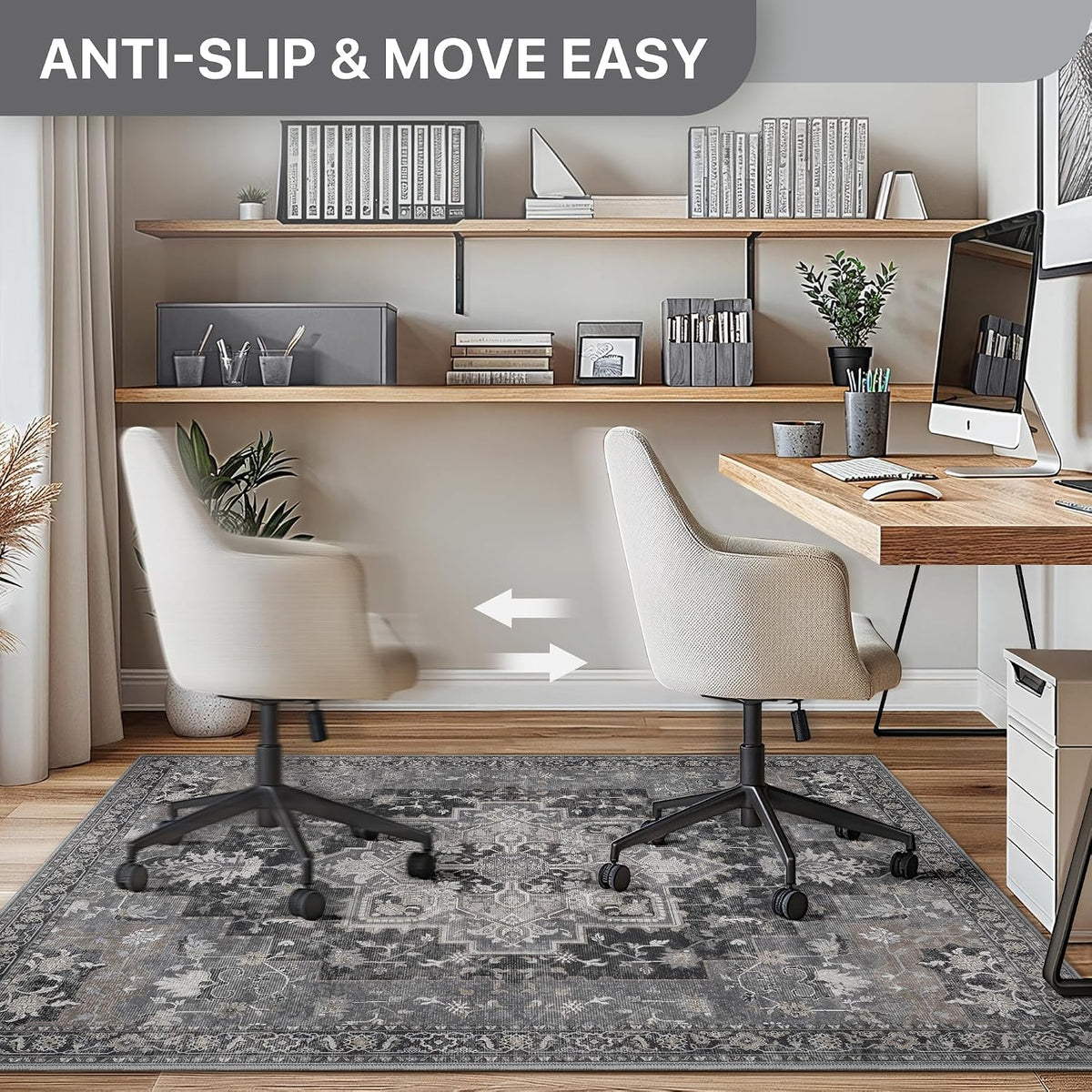 36"x48" Office Chair Mat for Hardwood Floor, Non-Slip Washable Black
