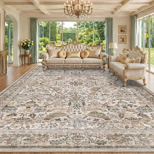 Washable Floral 10x12 Area Rug for Living Room