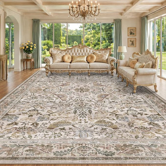 Large Washable Floral 10x14 Area Rug