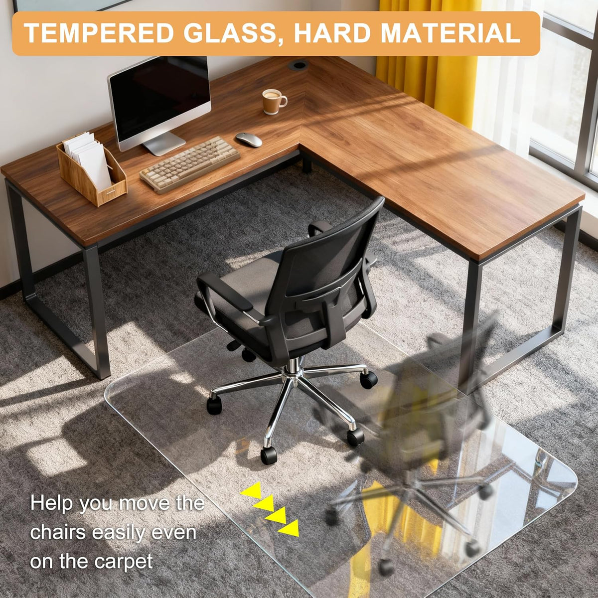 Azadx Tempered Glass Chair Mat for Carpet 45" x 53" Heavy Duty Chair Mat
