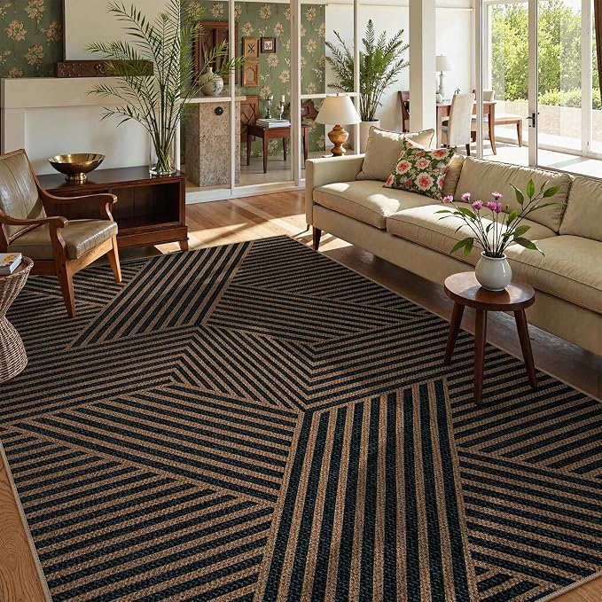 Lahome Modern Geometric Easy Jute Carpet, 6x9 Area Rugs
