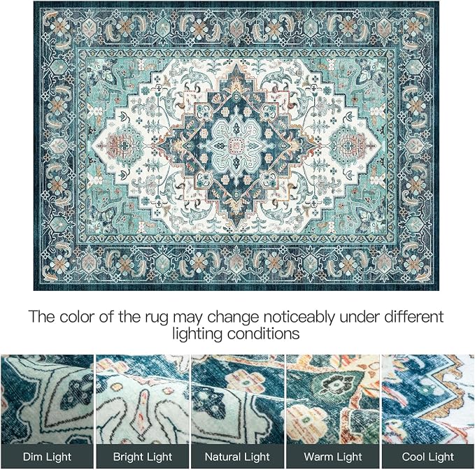 Lofus 9x12 Washable Rugs Non-Slip, Vintage Floral Area Rug