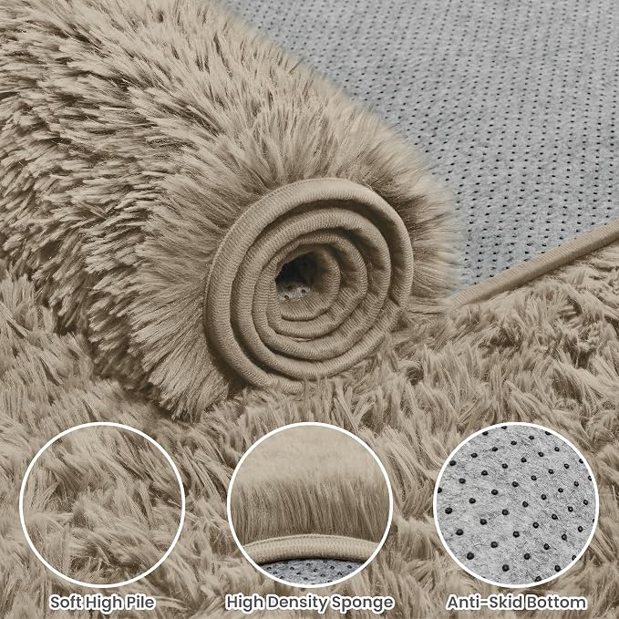 8x10 Area Rugs for Living Room Rug: Soft Fluffy Shag Gray Camel Rugs for Bedroom