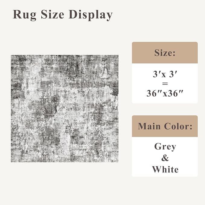3x3 Square Entryway Rug Washable – Non-Slip Small Area Rug