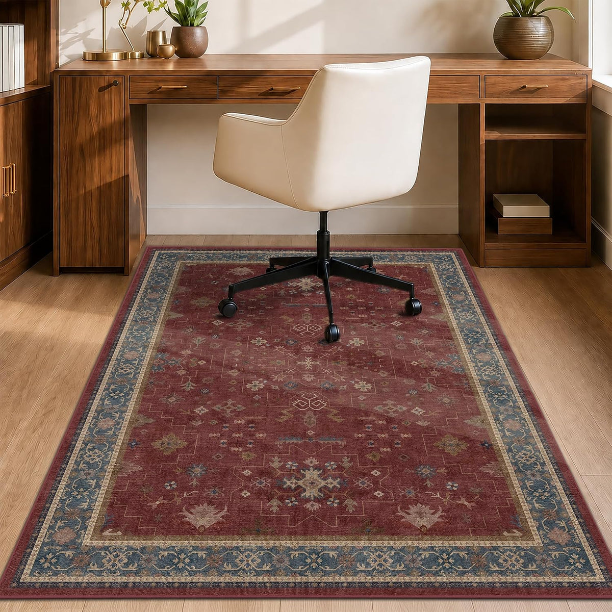 Desk Chair Mat for Hardwood & Tile Floor, 36" x 48" Burgundy Office Rug